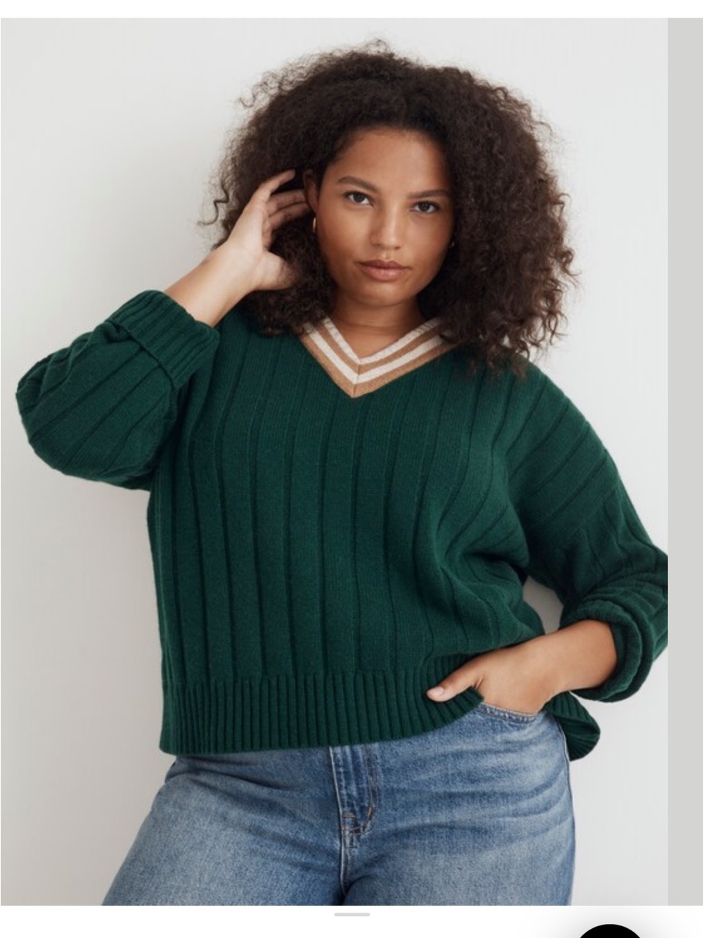 Madewell Tipped V-Neck Oversized Sweater